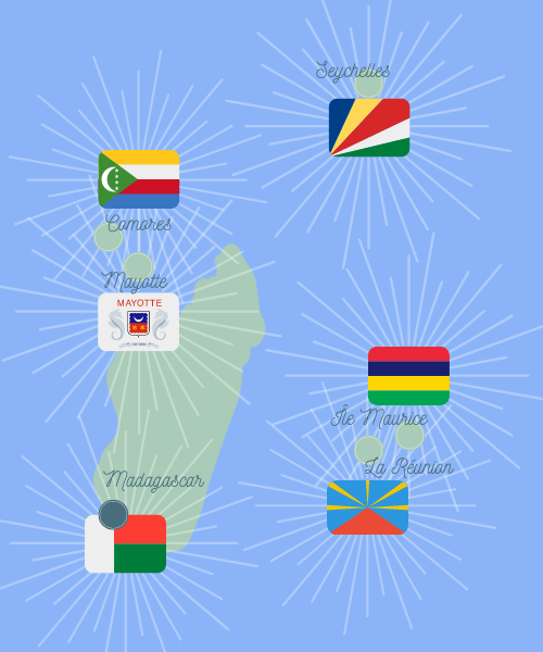 carte océan indien, madagascar, comores, mayotte, seychelles, maurice, réunion